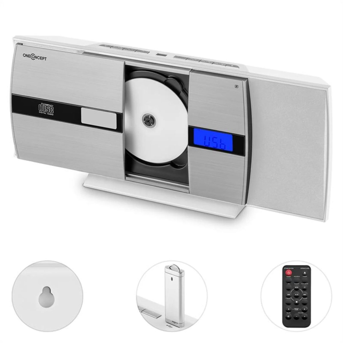 One Concept, Auna V-15-BT,сребристо-бял, стерео система, Bluetooth, CD, USB, MP3, FM, AUX - Image 3