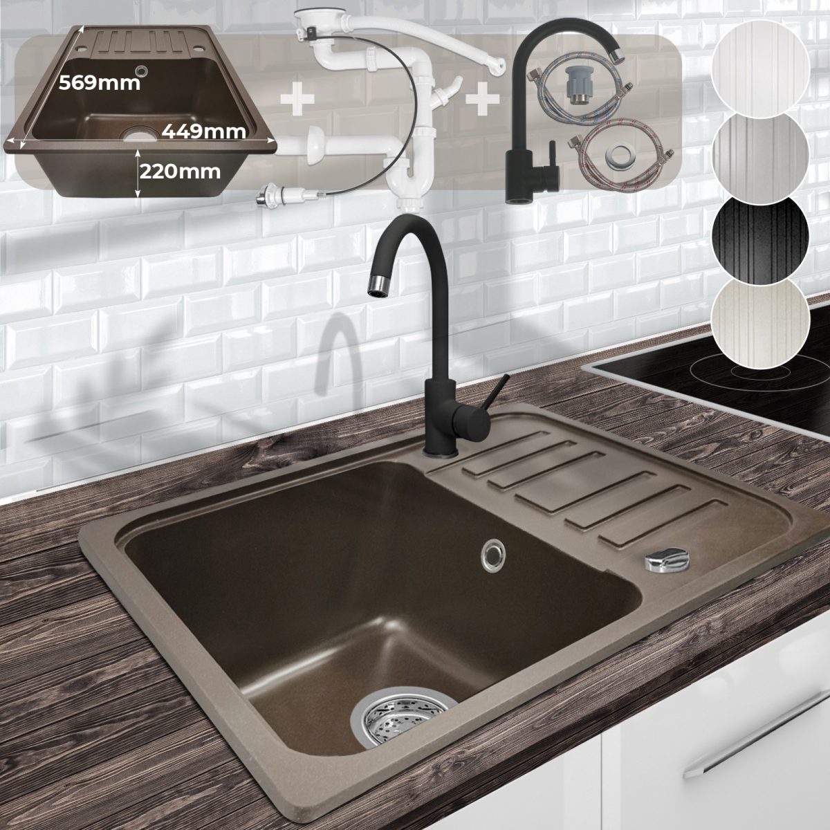 Aquamarin Гранитна кухненска мивка с комплект за оттичане - Image 1