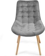 Комплект 2 бр. капитонирани стола, светло сиви Miadomodo - Image 6