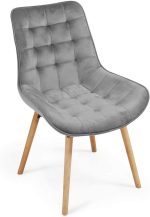 Комплект 2 бр. капитонирани стола, светло сиви Miadomodo - Image 5