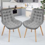 Комплект 2 бр. капитонирани стола, светло сиви Miadomodo - Image 4