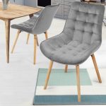 Комплект 2 бр. капитонирани стола, светло сиви Miadomodo - Image 3