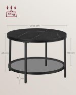 VASAGLE Холна маса със стъклен плот и място за съхранение