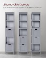 VASAGLE Шкаф за баня, 2 чекмеджета, 3 отворени отделения - Image 6