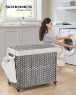 SONGMICS Кош за пране с капак, 160 л, 3 отделения - Image 4