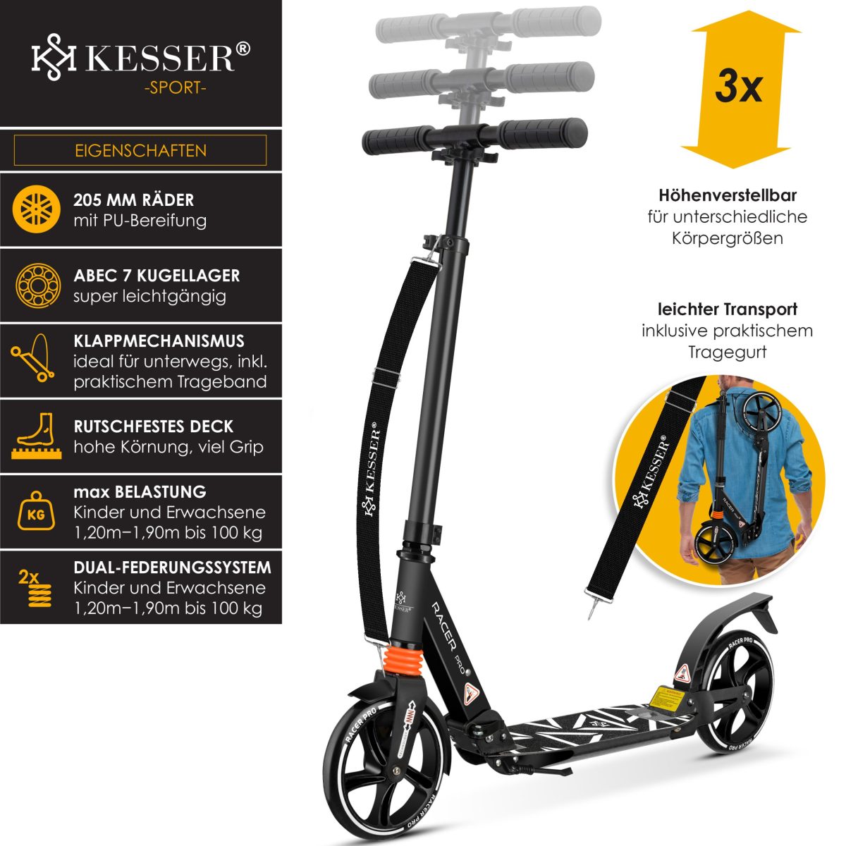 KESSER® тротинетка с двойно окачване, сгъваема - Image 2