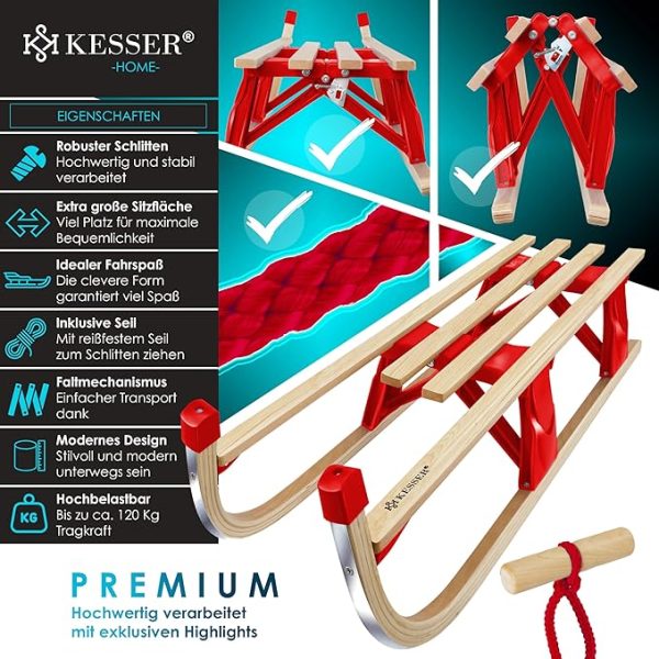 Дървена шейна KESSER® премиум сгъваема детска