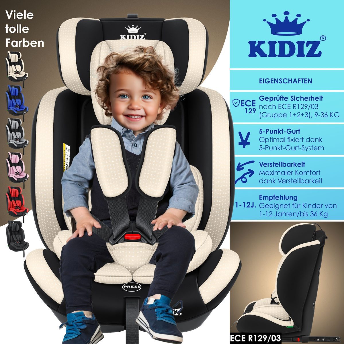 KIDIZ® детско столче за кола група 1+2+3 9-36 кг, с изофикс - Image 2