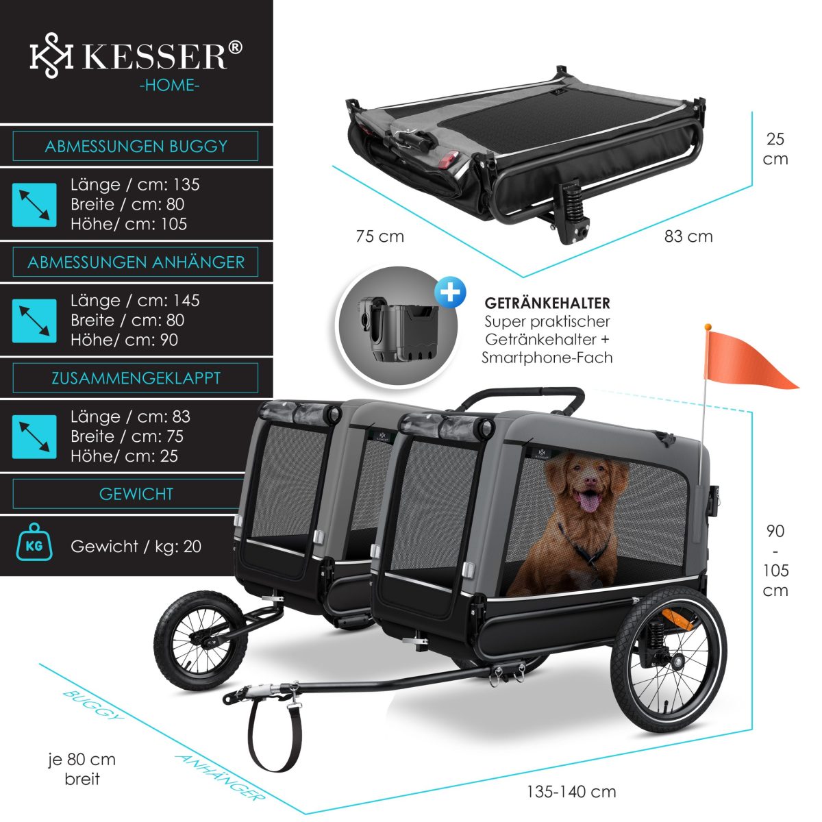 KESSER® ремарке за кучета Boxer 3-в-1 - Image 5