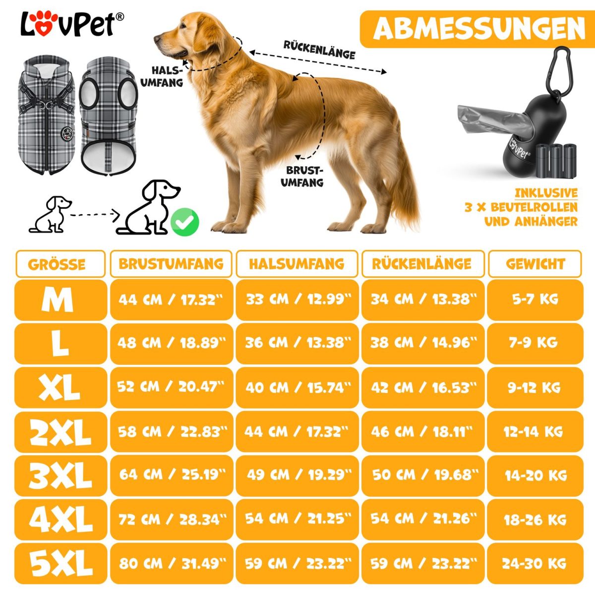LOVPET® яке за кучета с колан и 45 торбички за изпражнения - Image 9