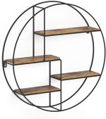 Стенен рафт Vicco Fyrk, рустик дъб/черен, 55 x 55 cm кръгъл