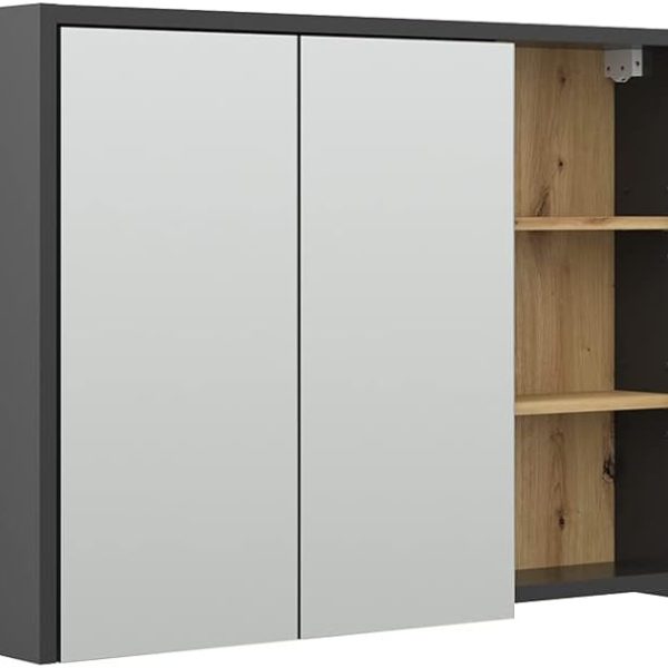 Огледален шкаф за баня Vicco Viola, антрацит/дъб, 100 x 75 см