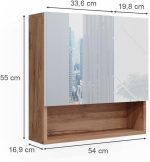 Шкаф с огледало за баня Vicco Ирма, дъб/бял гланц, 54 х 55 см - Image 6