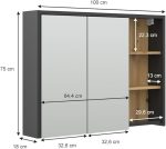Огледален шкаф за баня Vicco Viola, антрацит/дъб, 100 x 75 см - Image 3