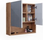 Шкаф с огледало за баня Vicco Ирма, дъб/бял гланц, 54 х 55 см - Image 3