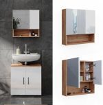 Шкаф с огледало за баня Vicco Ирма, дъб/бял гланц, 54 х 55 см - Image 4