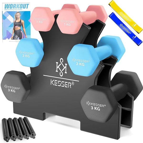 Комплект дъмбели KESSER®, 3 чифта, 1 кг,2кг, 3кг