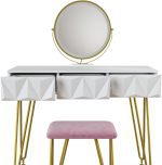 Тоалетка Vicco Ruby, с огледало, с LED осветление и табуретка