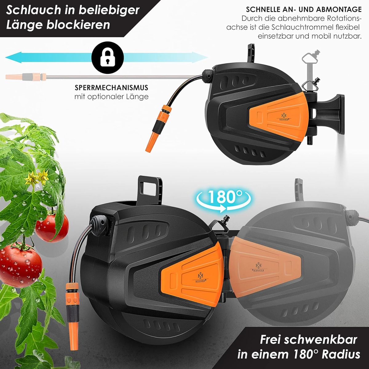 KESSER® 30+2м макара за маркуч за вода, Въртене на 180° - Image 5
