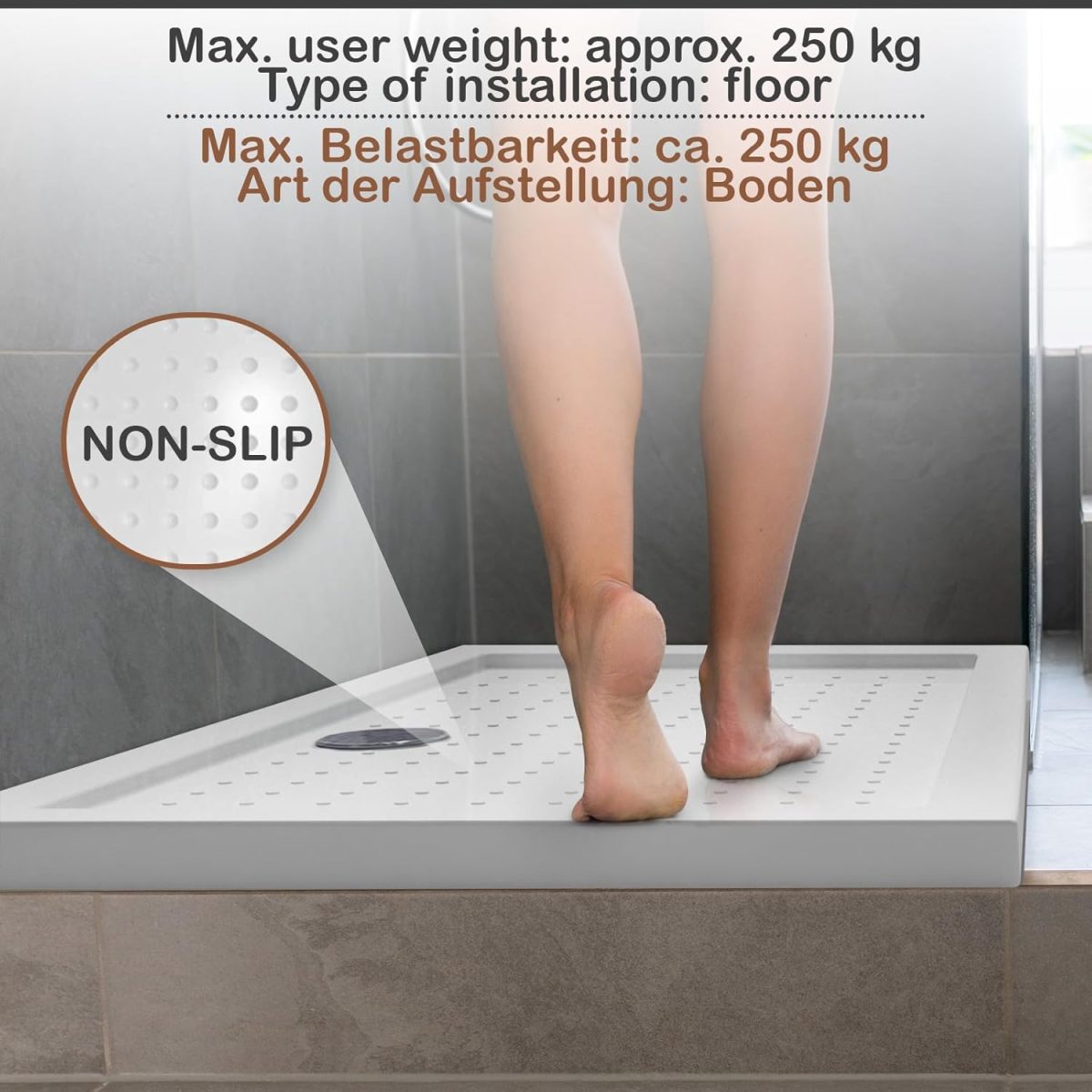 Душ корито Aquamarin® - 120 x 70 см, неплъзгащо се, до 250 кг - Image 9
