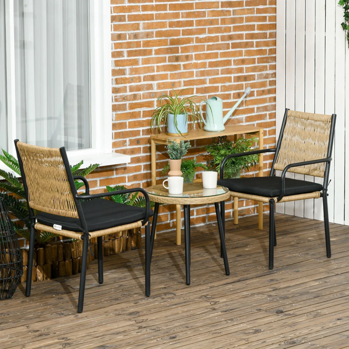 Комплект от 2 стола с маса Outsunny Rattan Bistro - Image 3