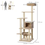 PawHut Ратанова драскалка с котешка пещера - Image 5