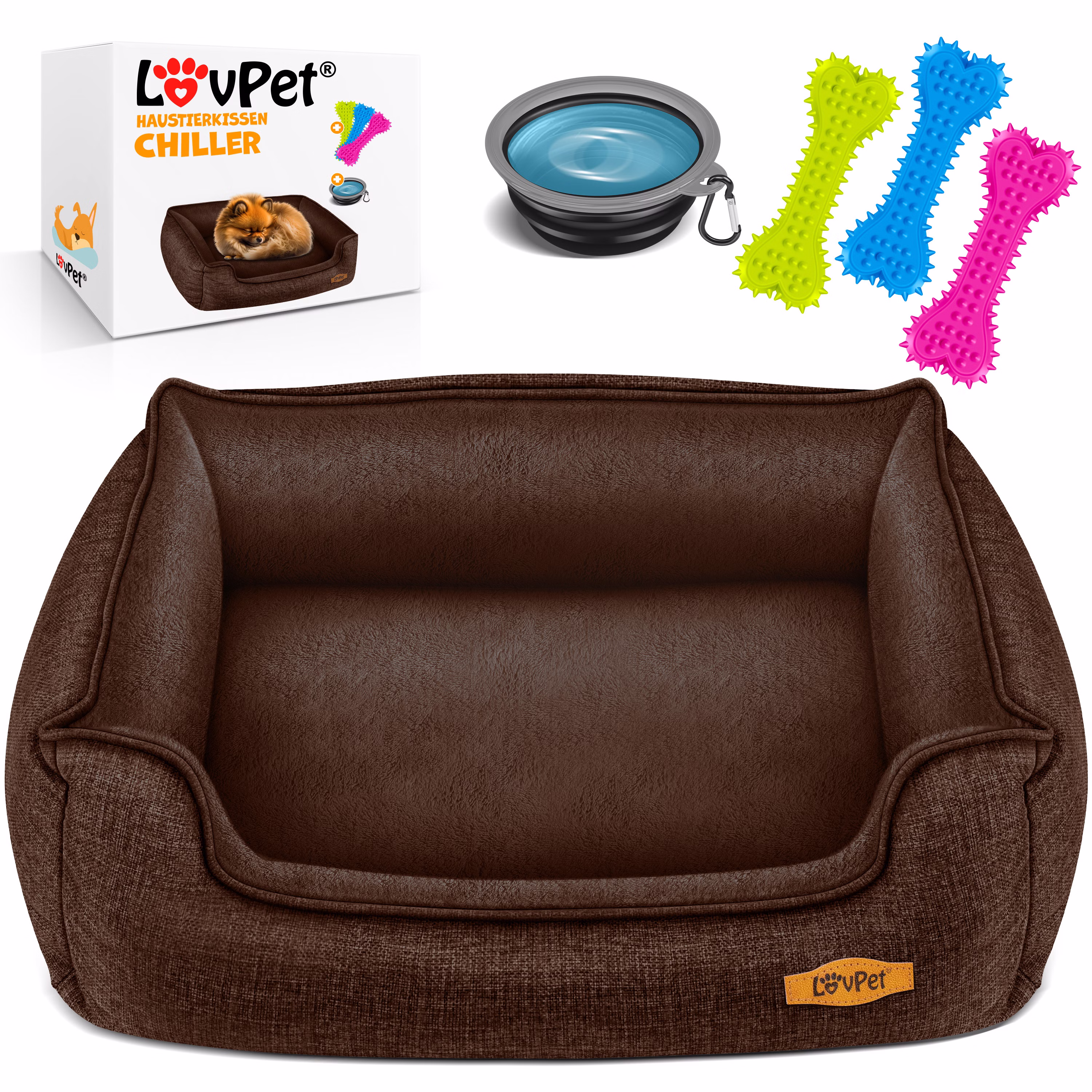 LovPet® легло за кучета , включително купа + 3x дъвчащи кости