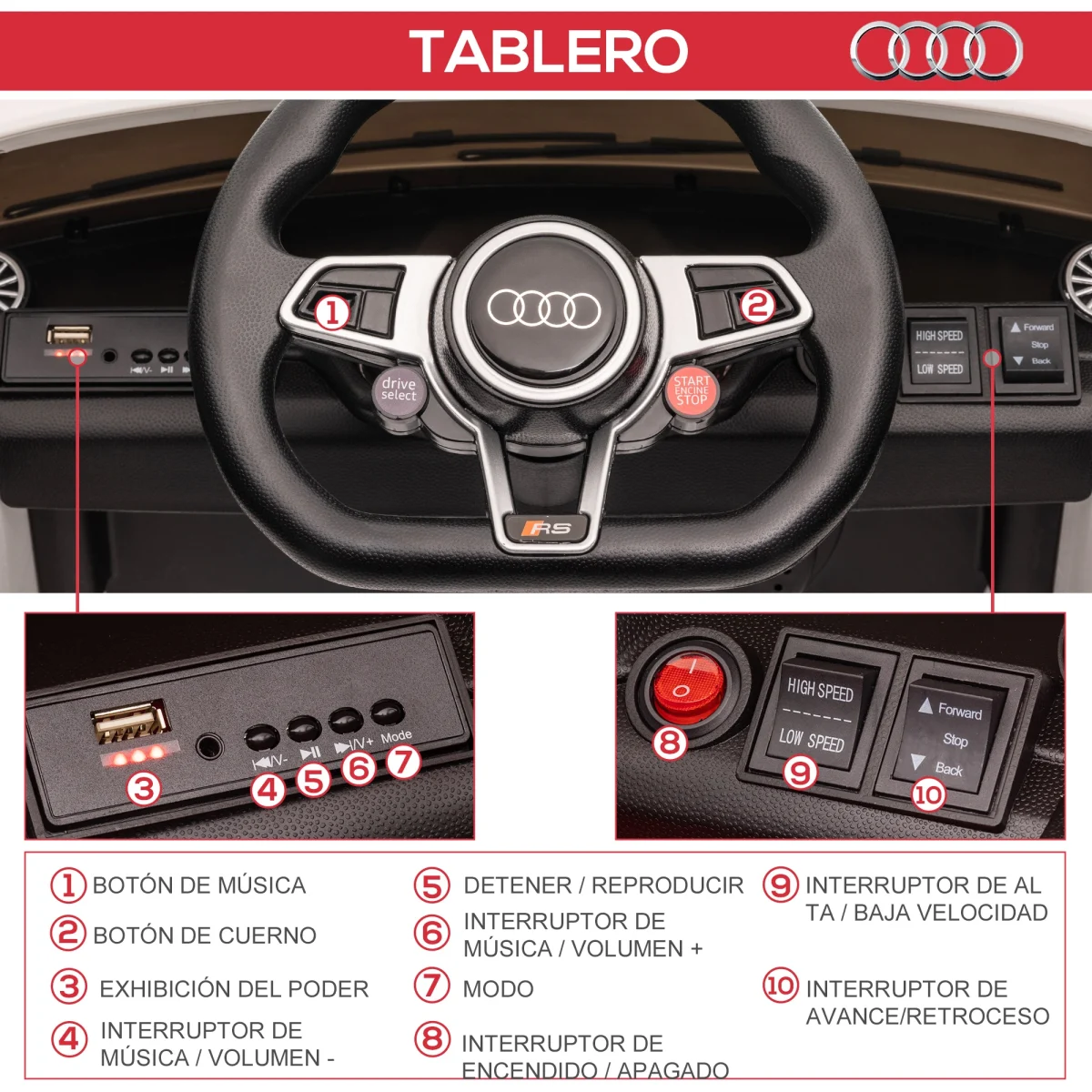 HOMCOM Акумулаторна кола за деца 3+ г. Audi TT Electric - Image 3