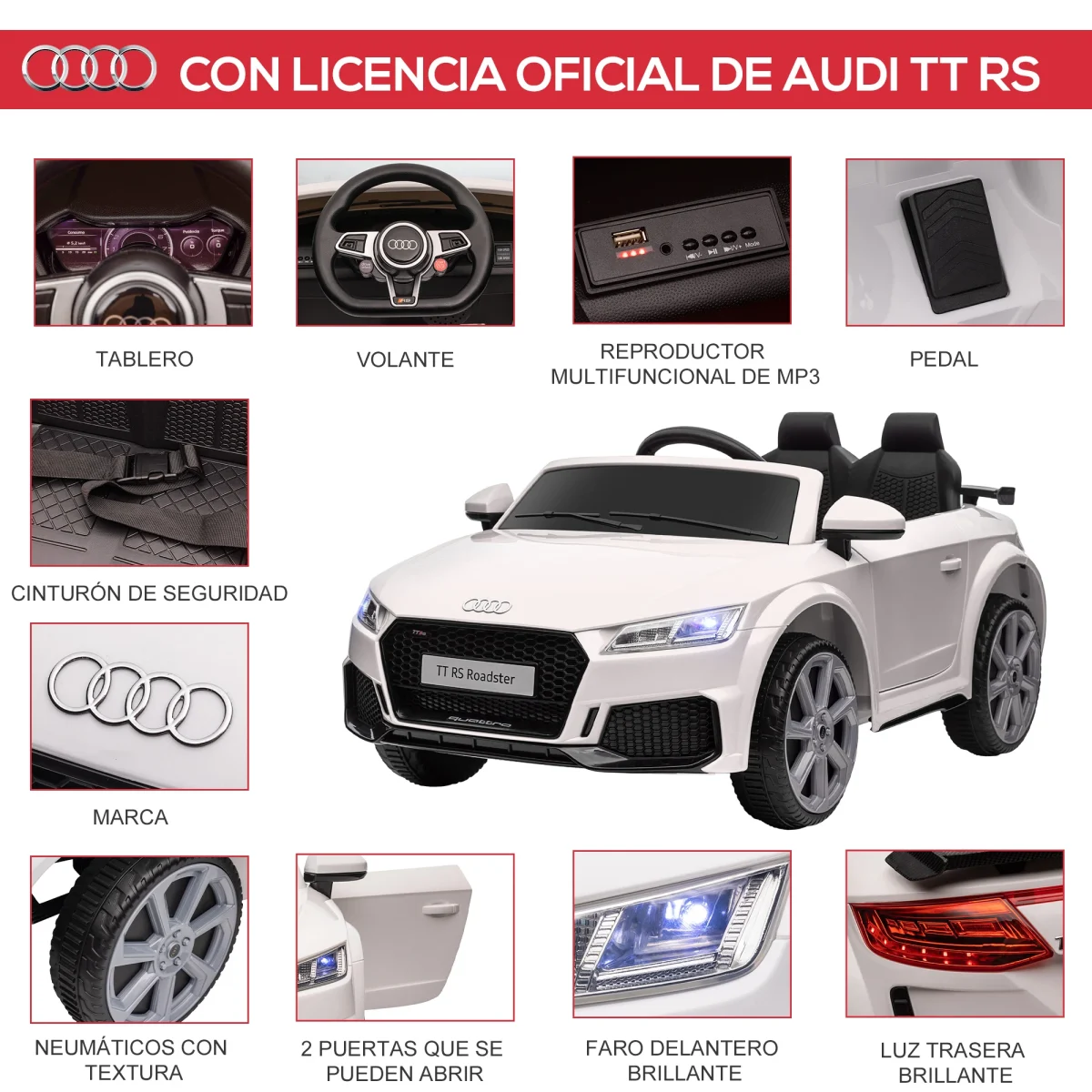 HOMCOM Акумулаторна кола за деца 3+ г. Audi TT Electric - Image 4