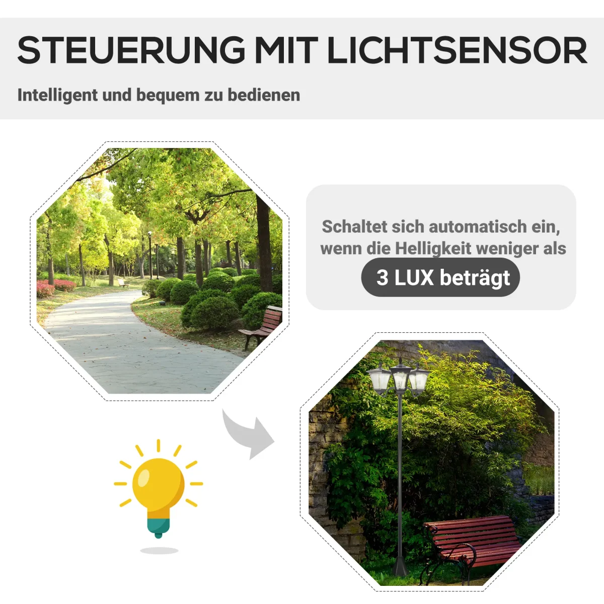 Outsunny Соларен градински фенер с 3 пламъка с LED - Image 4