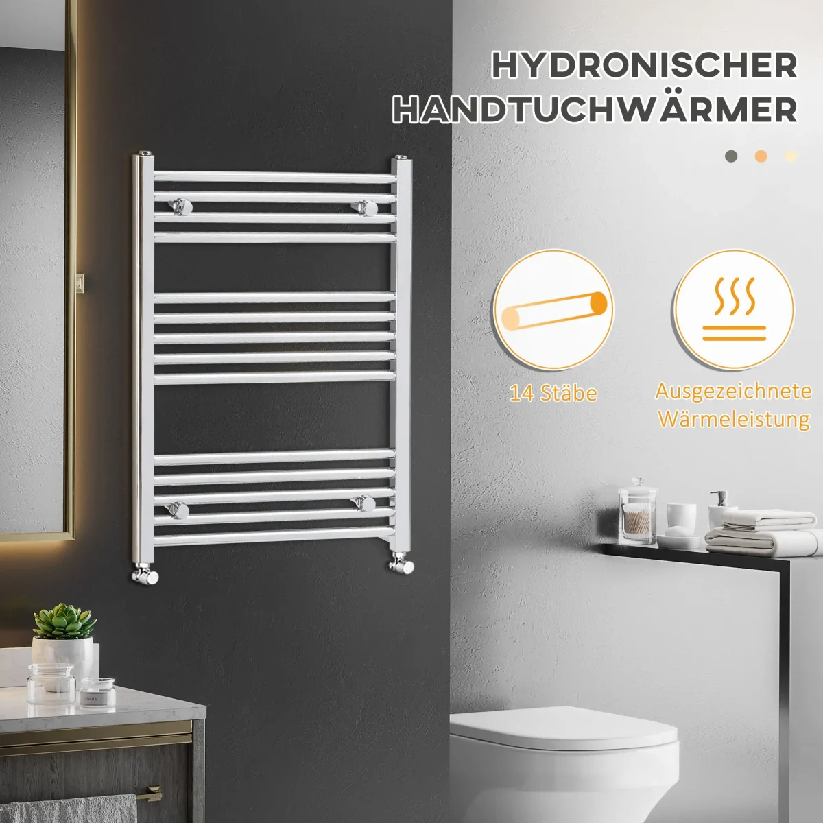 Радиатор за баня HOMCOM, нагревател за кърпи, 60см x 80см - Image 5