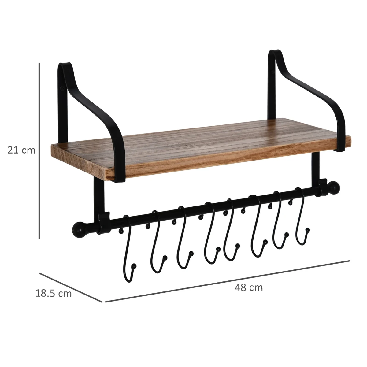 HOMCOM 21x48cm стенен рафт и релса с 8 куки - Image 3