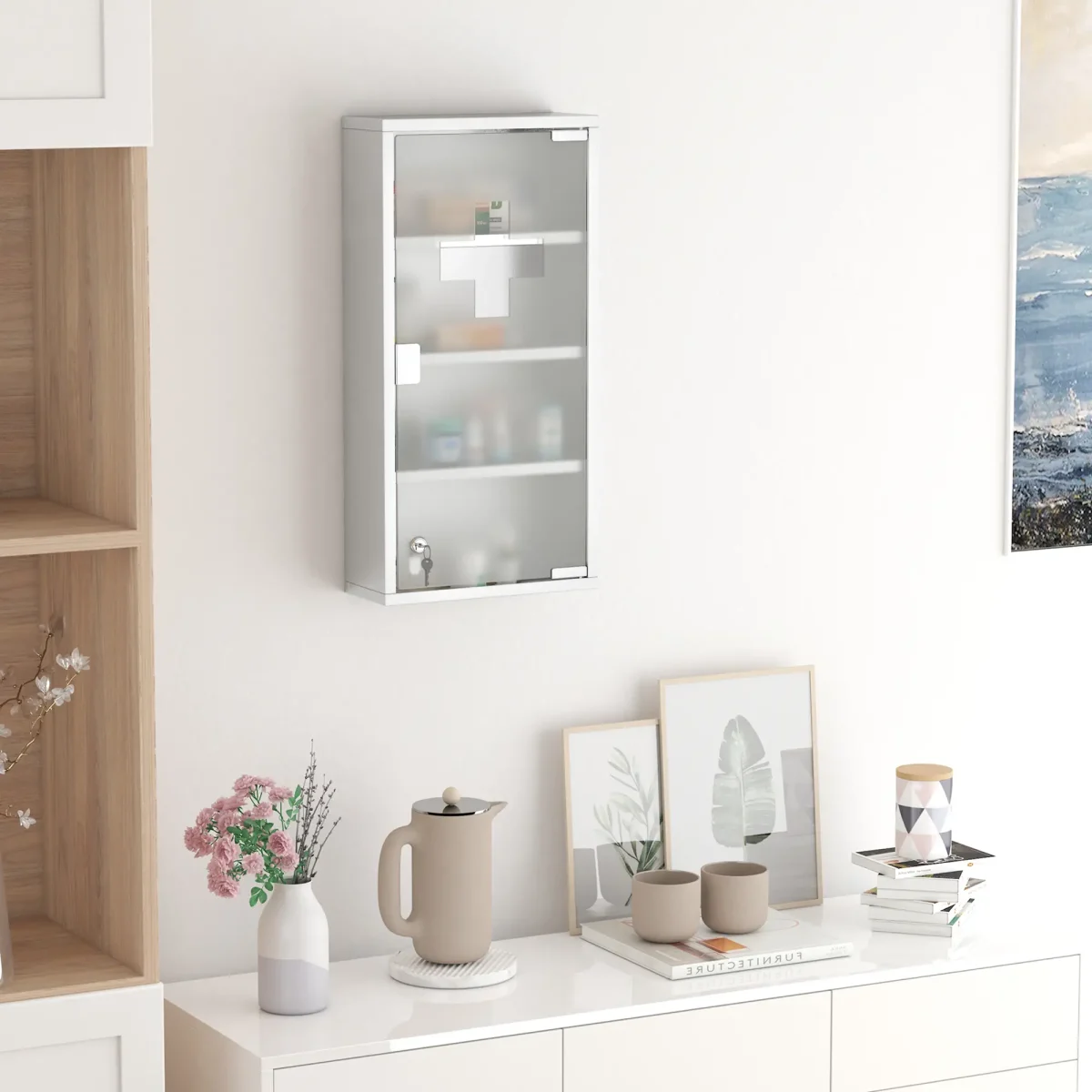 HOMCOM Медицински шкаф с ключалка за първа помощ - Image 5