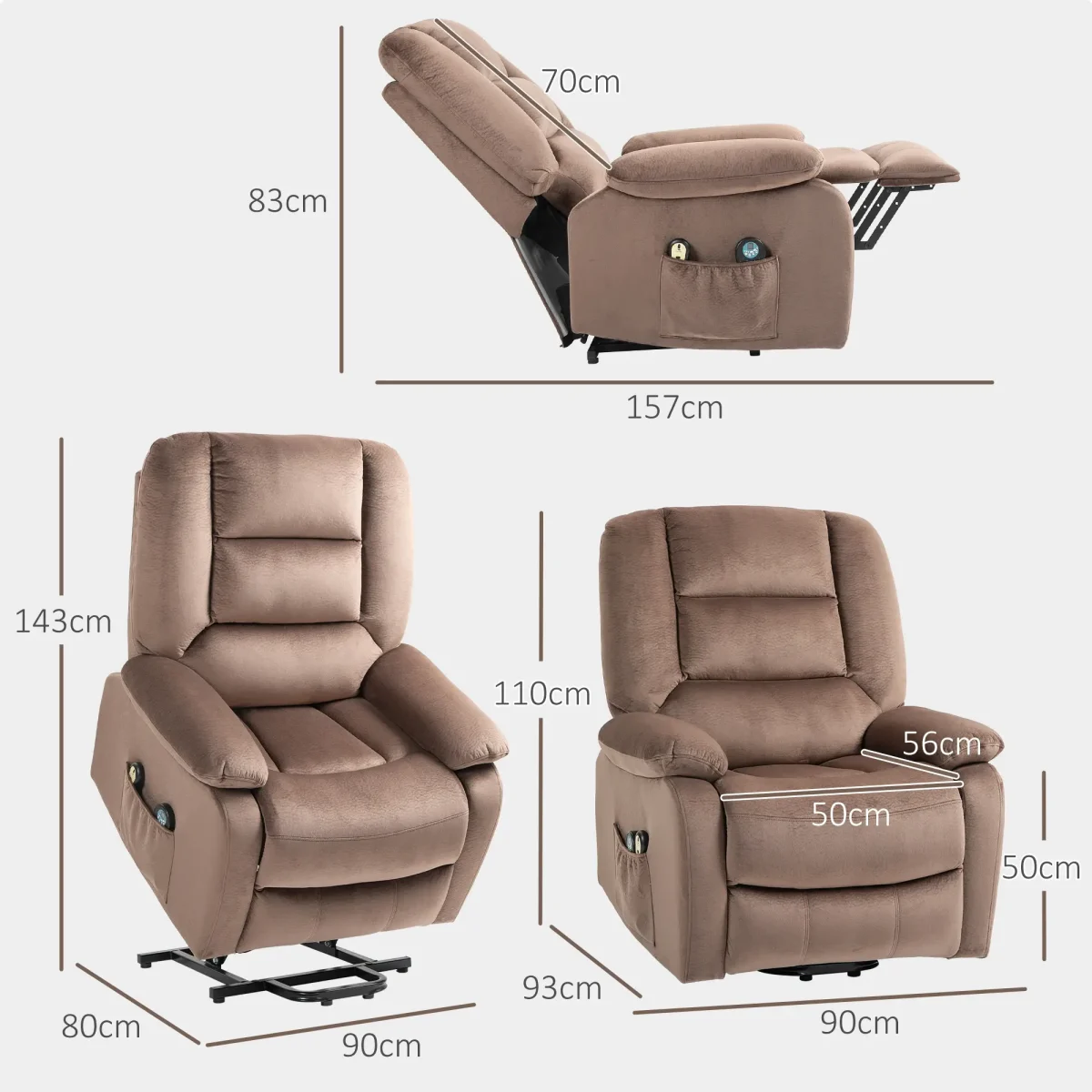 HOMCOM Повдигащ се стол с функция за масаж, 90x93x110 см - Image 8