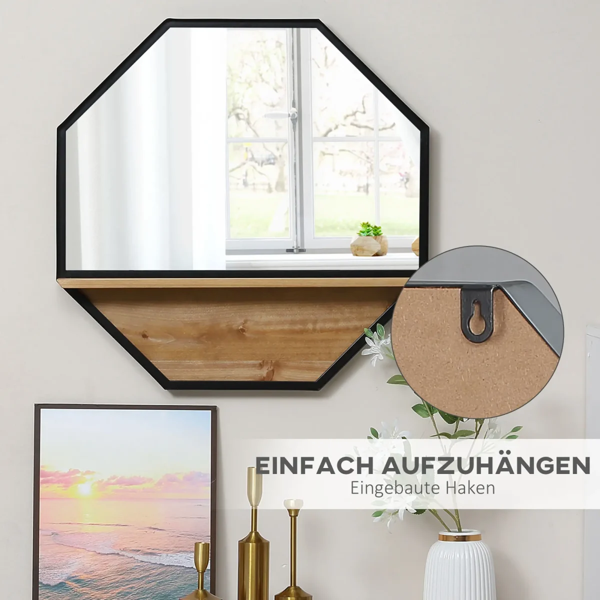 HOMCOM Стенно огледало с рафт Индустриален дизайн - Image 8