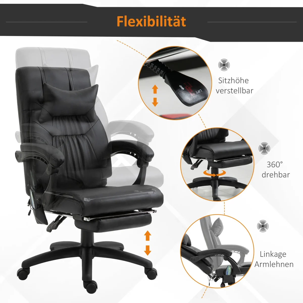 Масажен стол Vinsetto Executive, стол с функция за масаж - Image 5