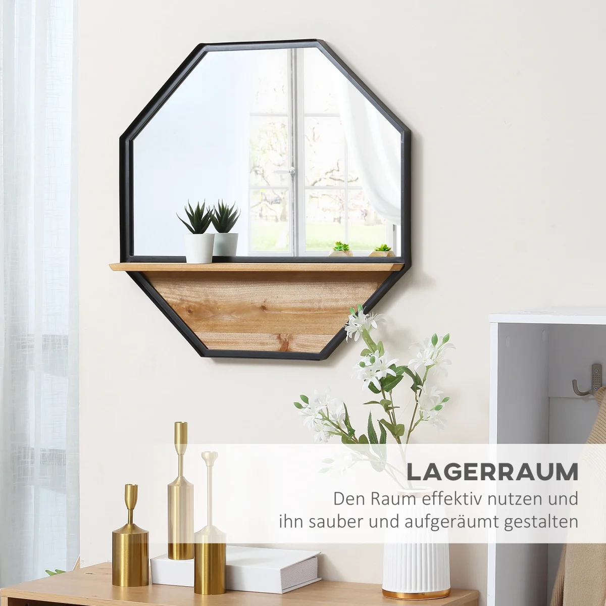 HOMCOM Стенно огледало с рафт Индустриален дизайн - Image 10