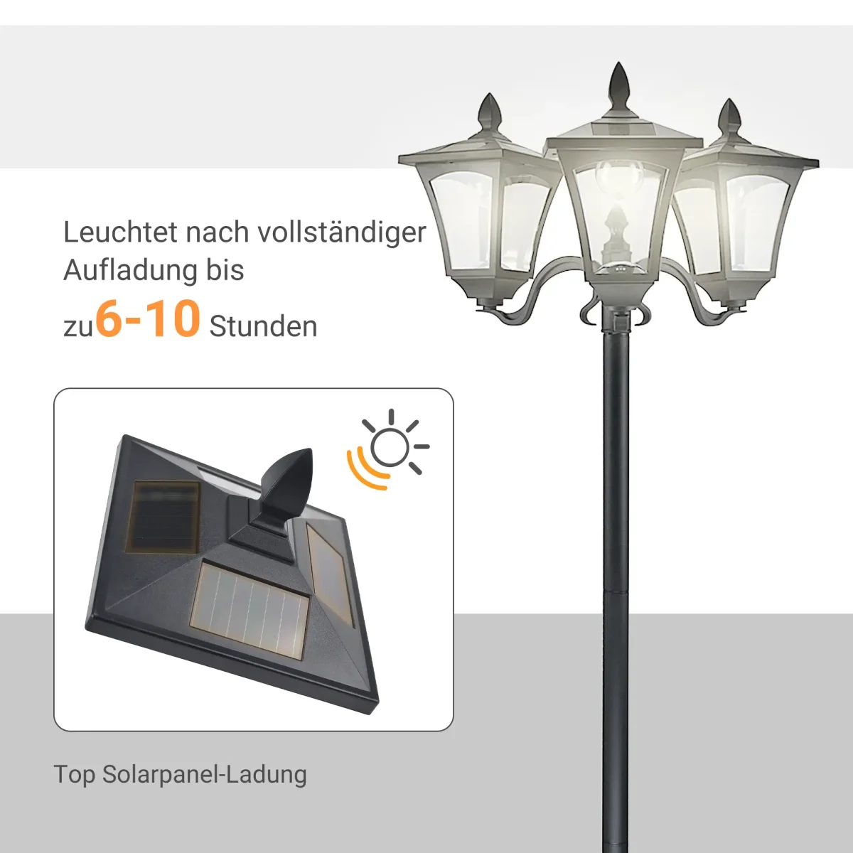 Outsunny Соларен градински фенер с 3 пламъка с LED - Image 3