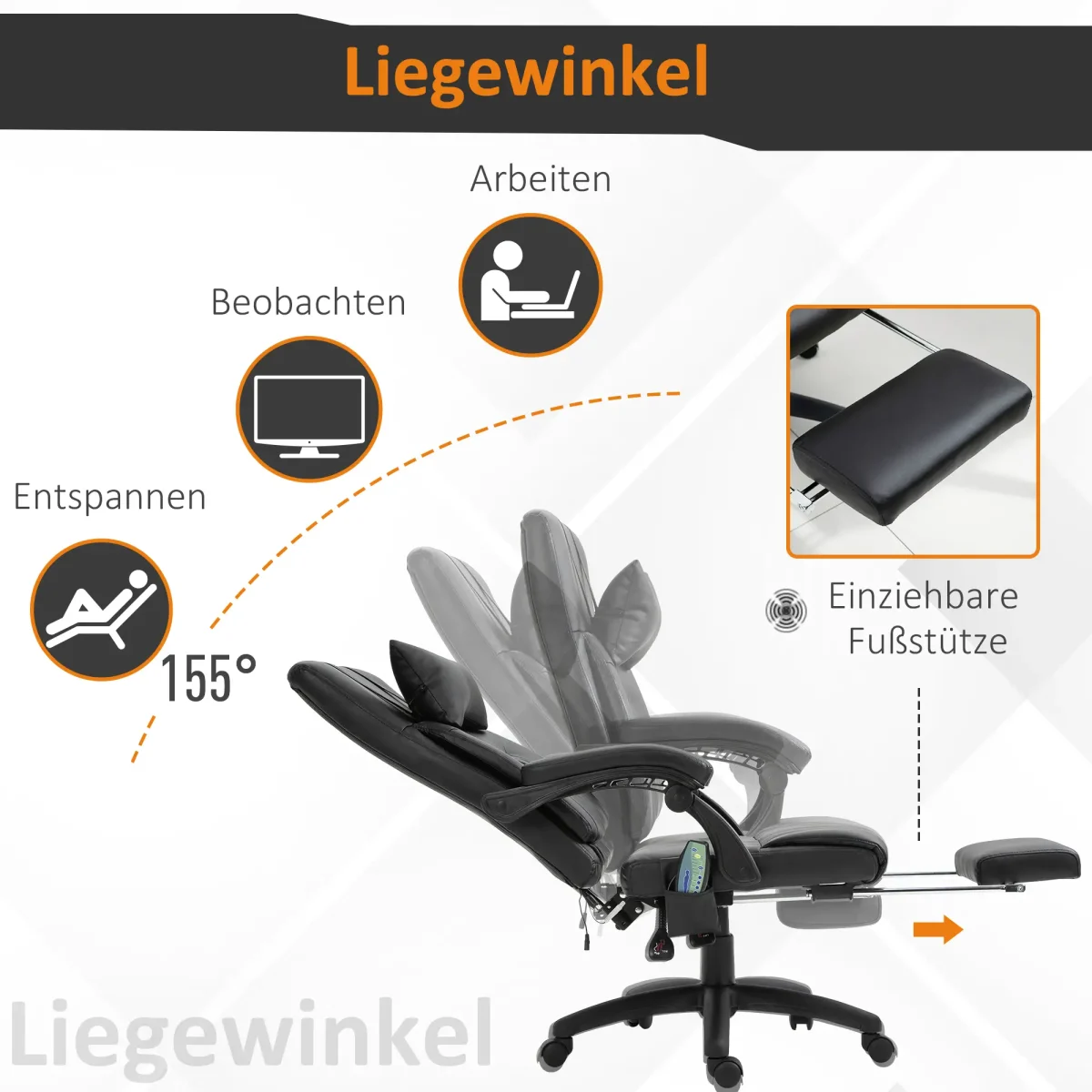 Масажен стол Vinsetto Executive, стол с функция за масаж - Image 10