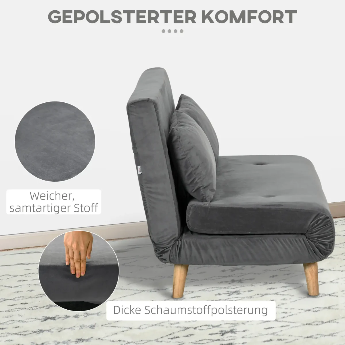 HOMCOM Разтегателен диван, 130 x 78 x 79 см, сив - Image 10
