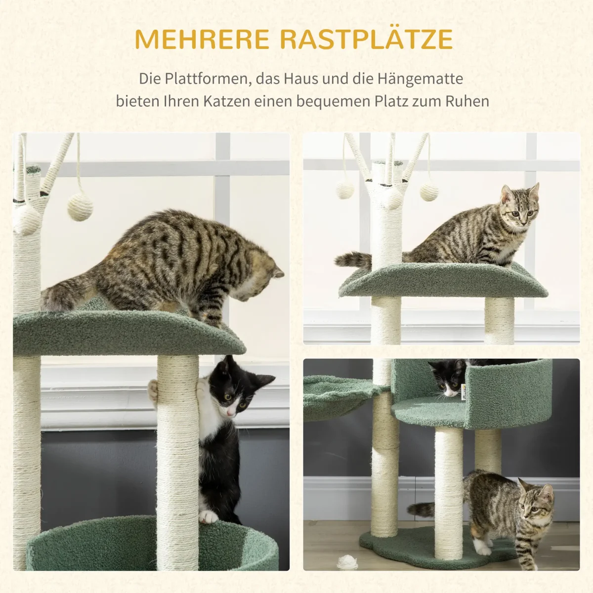 PawHut Дърво за котки, Две платформи, Шезлонг, Топка за игра - Image 3