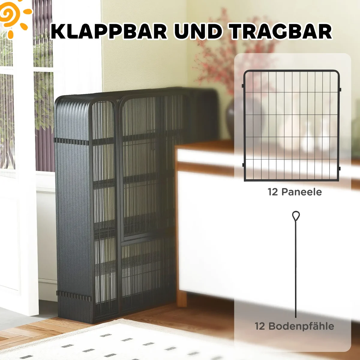 PawHut кошара за кучета, 12 части, с 12 мрежови панела - Image 6