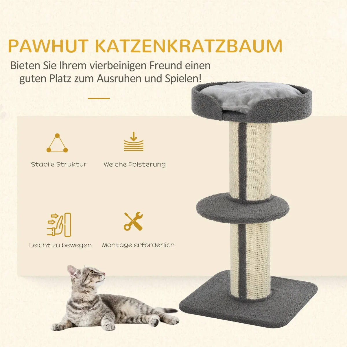 PawHut Дърво за котки, 91 см, с котешко легло, до 5 кг - Image 8