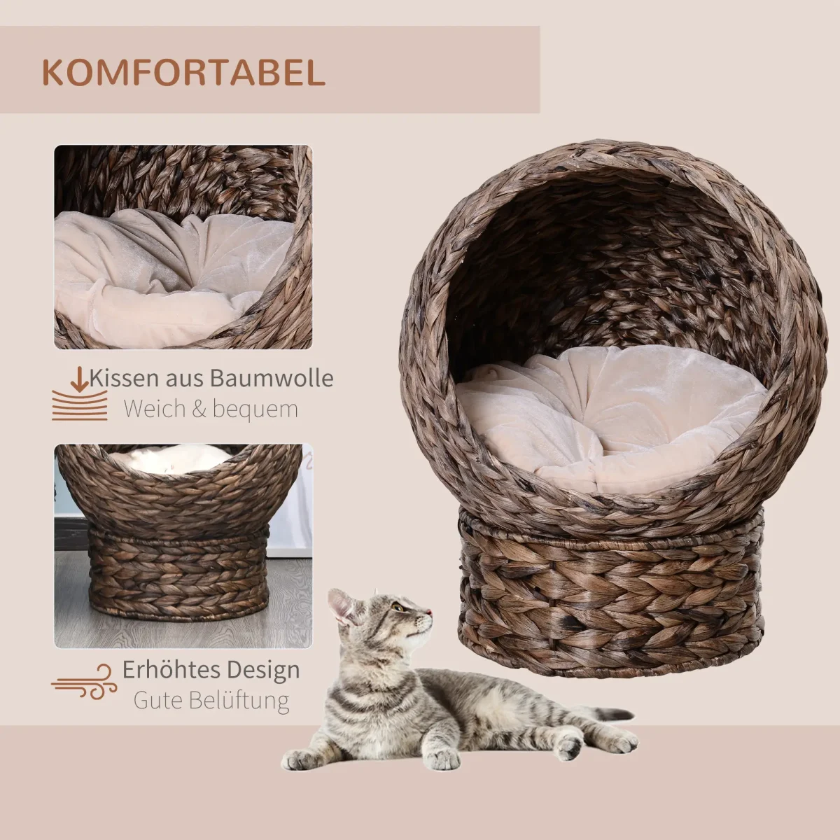 Котешко легло PawHut с воден зюмбюл и възглавница - Image 4