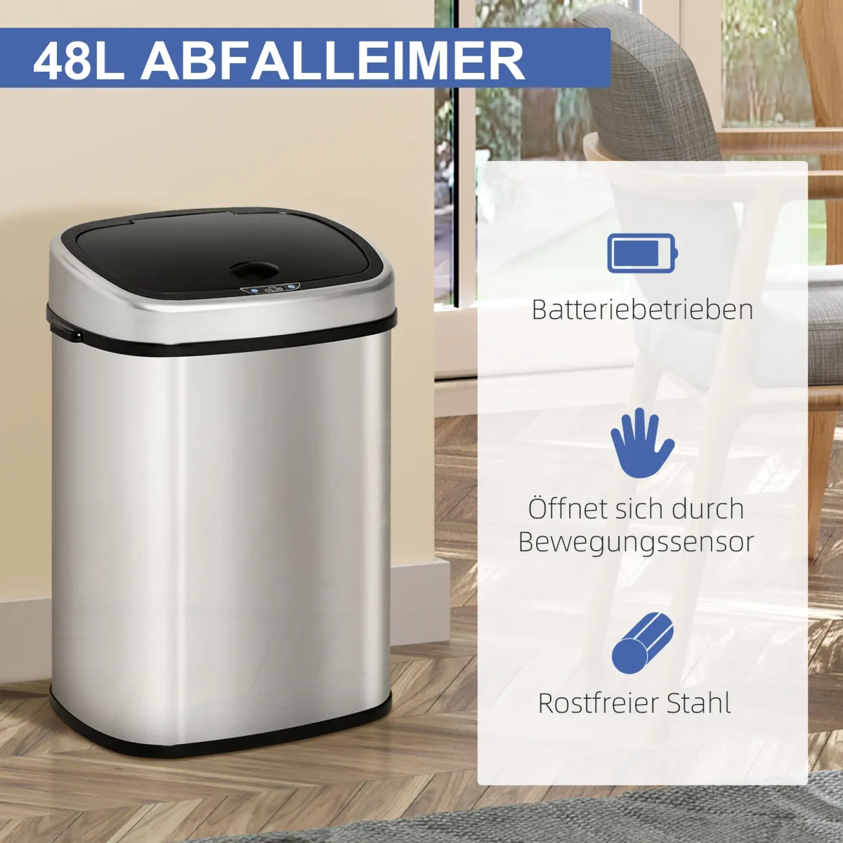 HOMCOM Автоматичен кош за боклук със сензор 48л - Image 2