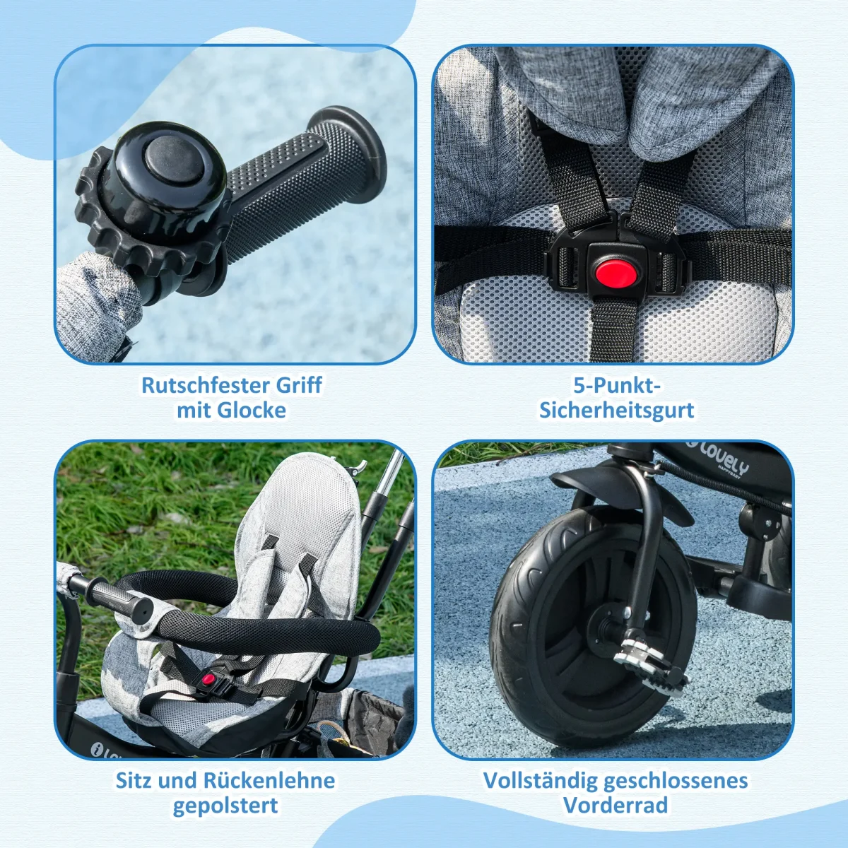 Детска триколка HOMCOM 6 в 1 с дръжка, сенник, за 1-5 години - Image 6