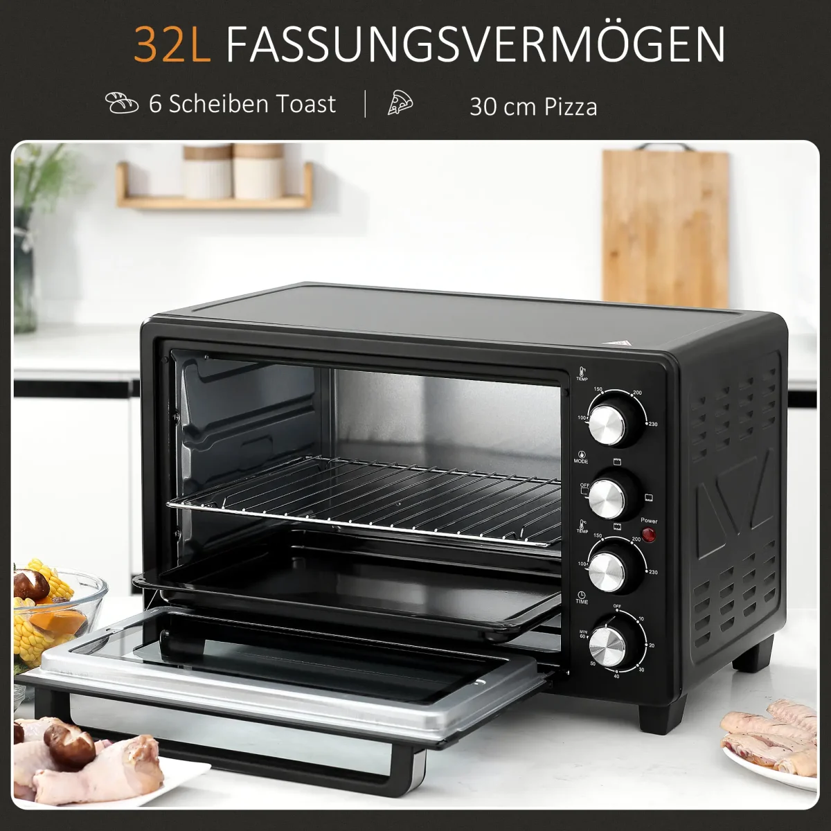 Мини фурна HOMCOM, 1 тава за печене, 1 решетка за грил - Image 6