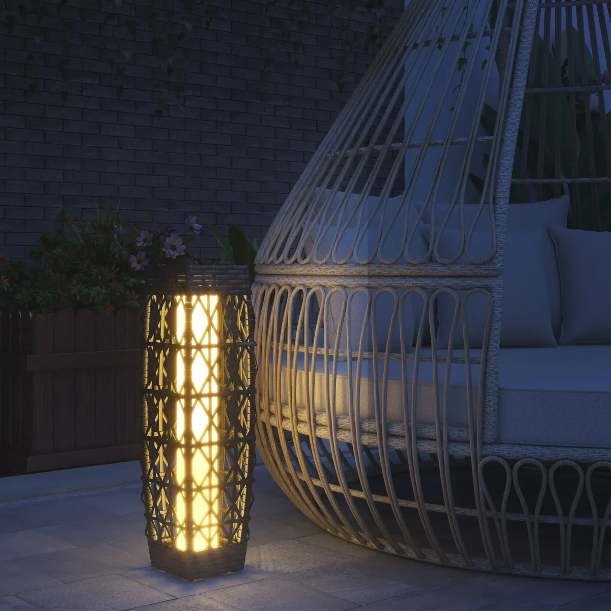 Външна соларна лампа от ратан Outsunny, LED 20 x 20 x 68 см - Image 2