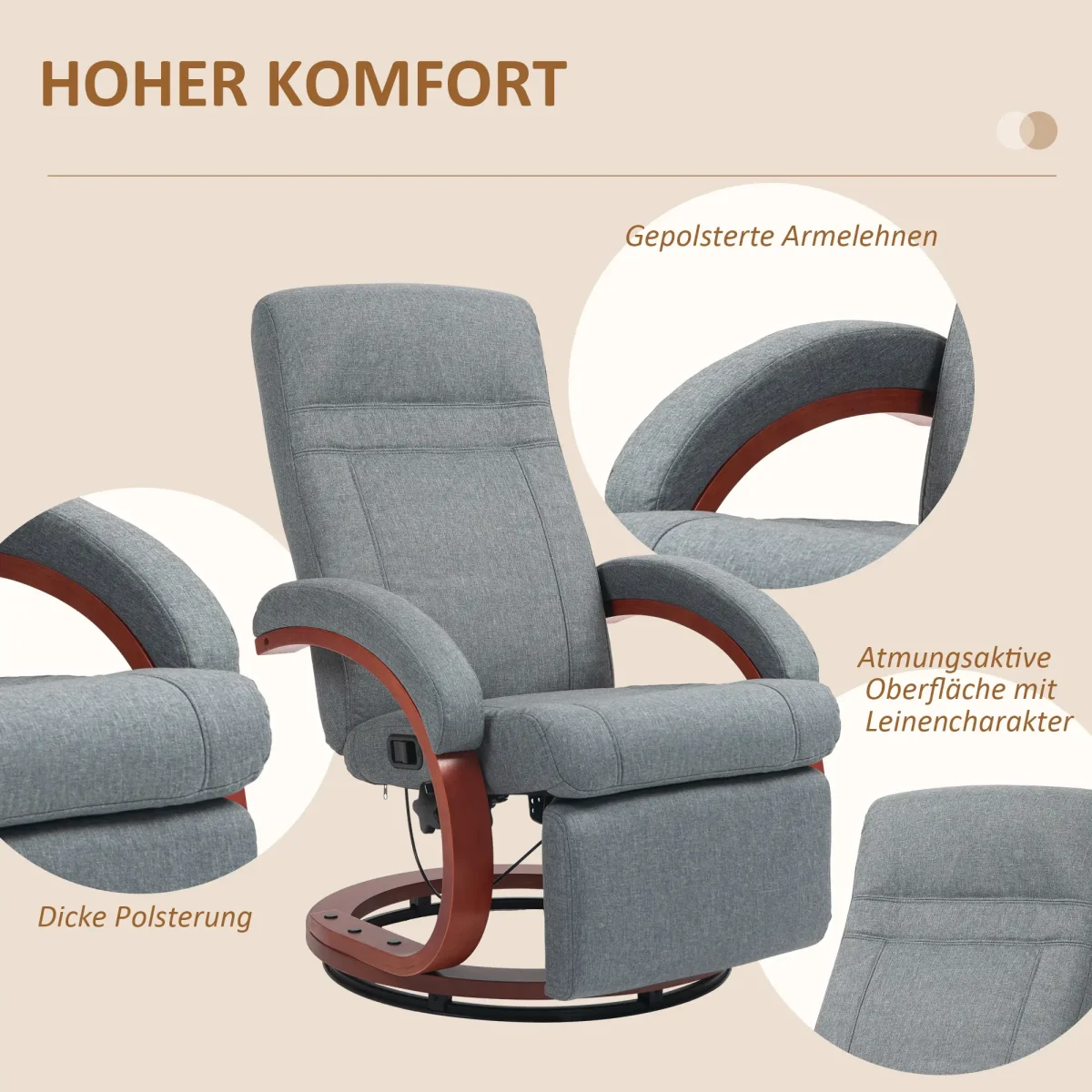 HOMCOM Фотьойл с разтегателна облегалка до 140 кг - Image 8