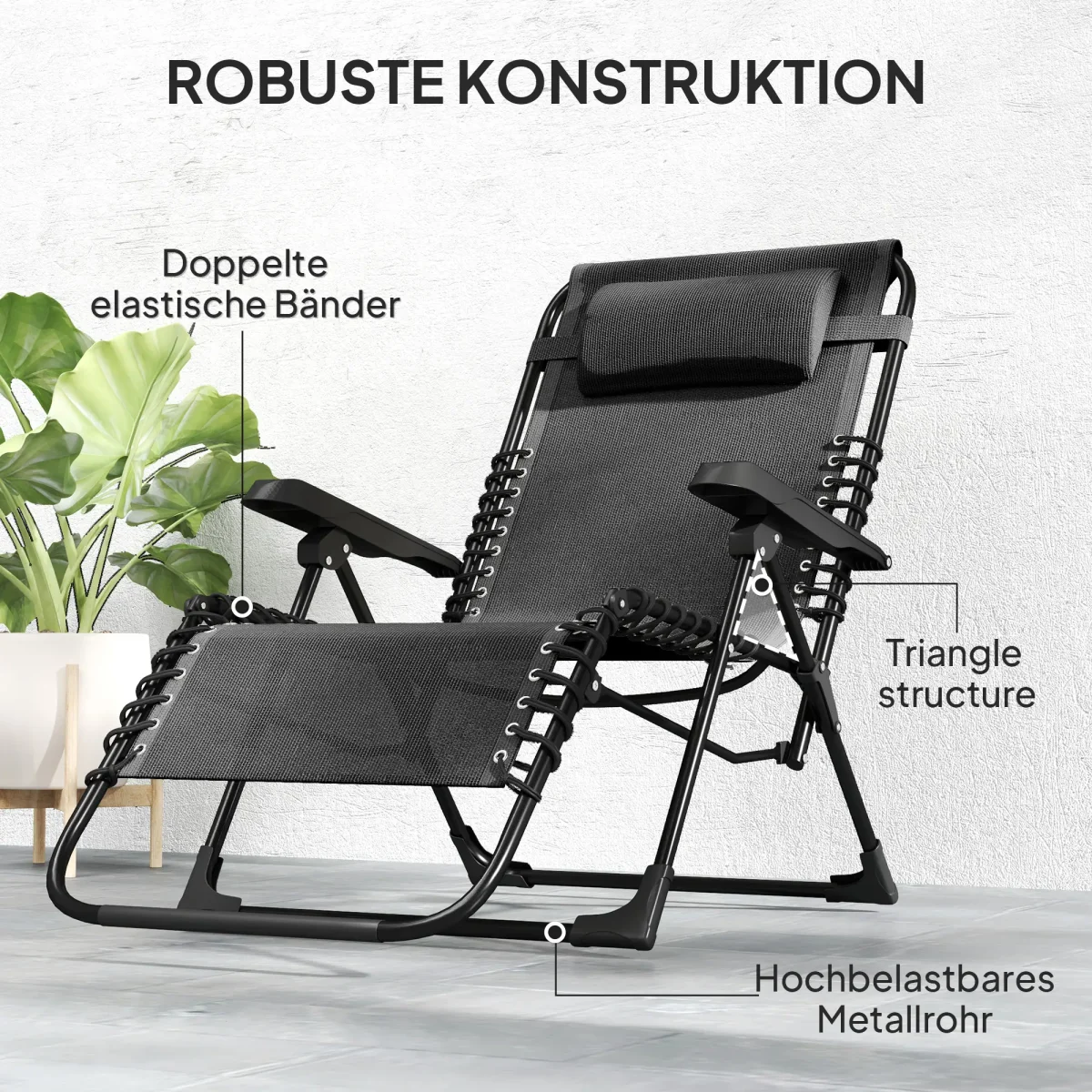 Сгъваем шезлонг Outsunny с облегалка за глава, до 120 кг - Image 6